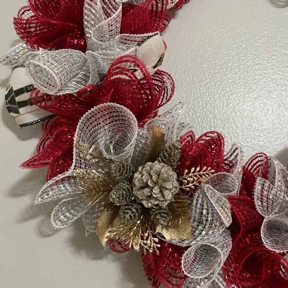 Festive Red and Silver Holiday Wreath